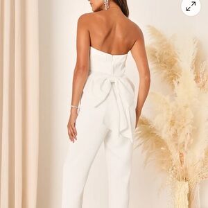 Lulu's White Strapless Jumpsuit with Bow Detail